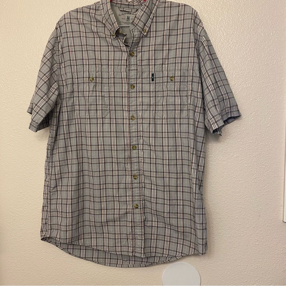 G. H. Bass & Co. Short Sleeve Plaid button up shirt outdoors fishing sportsman-L